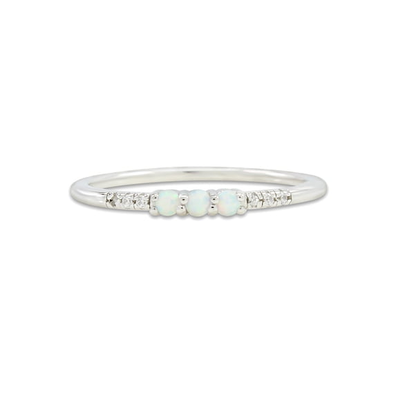 AFFY Dainty 14K White Gold Over Silver Stacked Finger Band Synthetic Opal Rings Jewelry For Women Ring Size -8.5