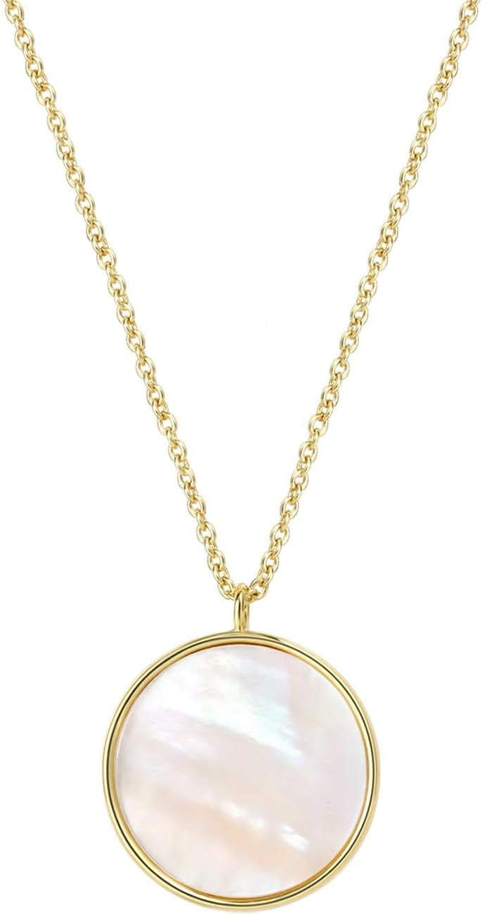 Dainty 14k Gold Plated Mother of Pearl Shell Pendant Necklaces Cute Round Shell Pendant Necklaces for Women Girls 14k Gold Necklace Walmart
