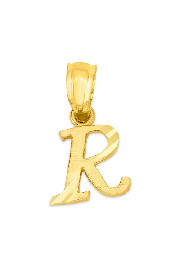 Golden Fire Solid 14k Gold R Initial Pendant - Personalized Jewelry Gifts for Women