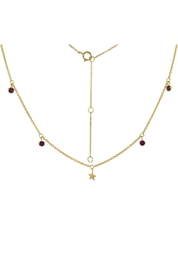 Dainty 14k Yellow Gold Dangling Star Necklace Genuine Ruby 16-18 inch