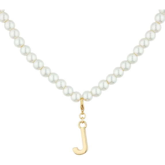 Dainty 18K Gold Plated Initial Pearls Chain Necklace for Women, 16''+3.5'' Length 0.3'' Round Imitation Pearls Chain Personalized 26 Capital A-Z Initial Charm Pendant Necklaces for Women