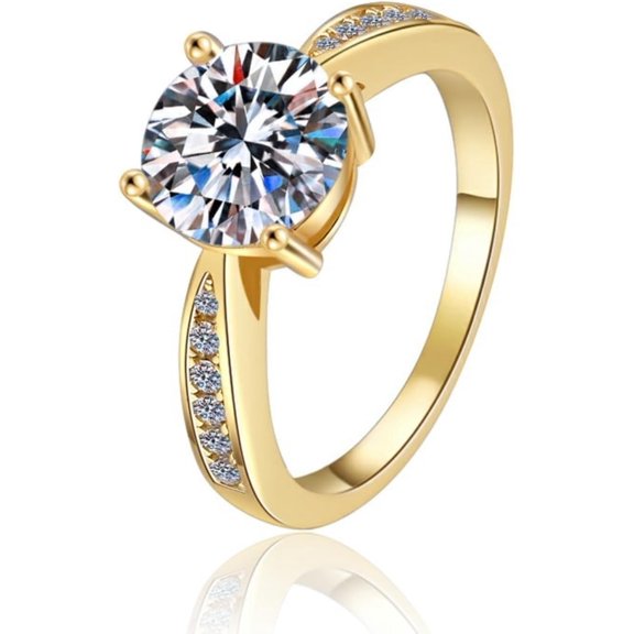 Dainty 2 Carat Moissanite Rings for Women Round Cut D Color VVS1 Lab Gold Diamond Rings for Women 925 Sterling Silver Moissanite Engagement Ring for Bridal Wife