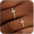 thumbnail image 1 of Dainty 2Pcs Cross Ring Set - Thin 14K Gold Plated Stackable Thumb Non Tarnish CZ Rings for Women Trendy Jewelry Size 5-10, 1 of 6
