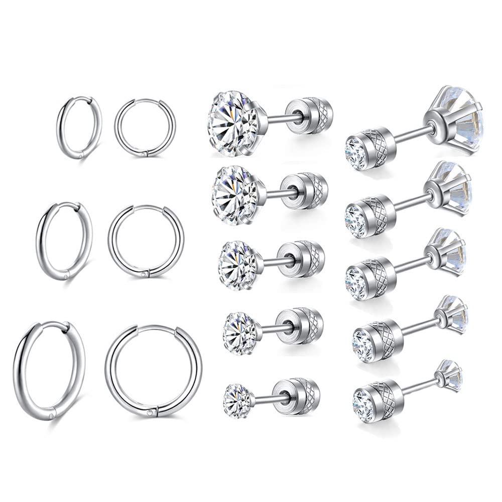 HOME DCOR Dainty 8 Pairs Surgical Stainless Steel Earrings - 14K Gold Plated Hoop Earrings & Diamond CZ Studs - Multipack Lightweight Earrings for Women - Perfect for Valentine's Day, Mother's Day, Weddings, an
