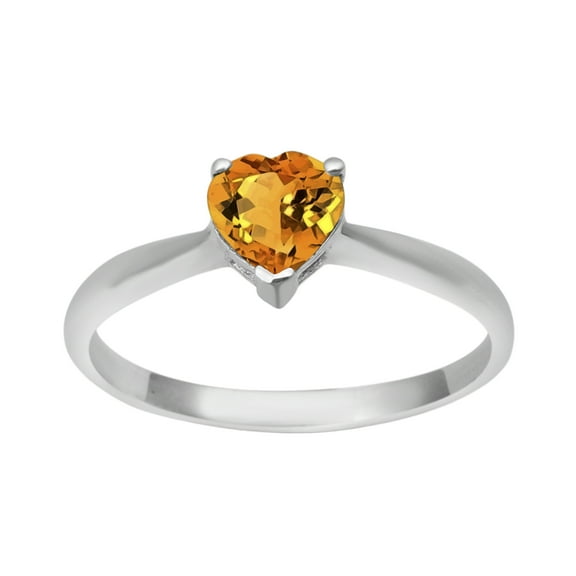 Dainty 925 Sterling Silver 5 MM Heart Citrine Women Valentines Day Gifts Stacking Ring