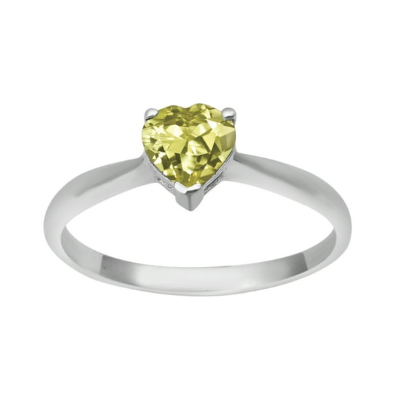 Dainty 925 Sterling Silver 5 MM Heart Lemon Quartz Women Valentines Day Gifts Stacking Ring