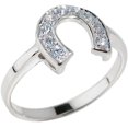 thumbnail image 1 of Dainty 925 Sterling Silver CZ-Studded Ladies Horseshoe Ring Size 5.25, 1 of 2