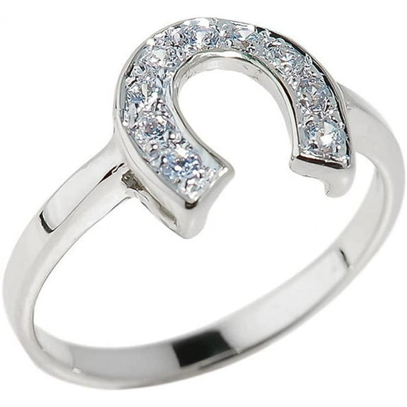 Dainty 925 Sterling Silver CZ-Studded Ladies Horseshoe Ring Size 9