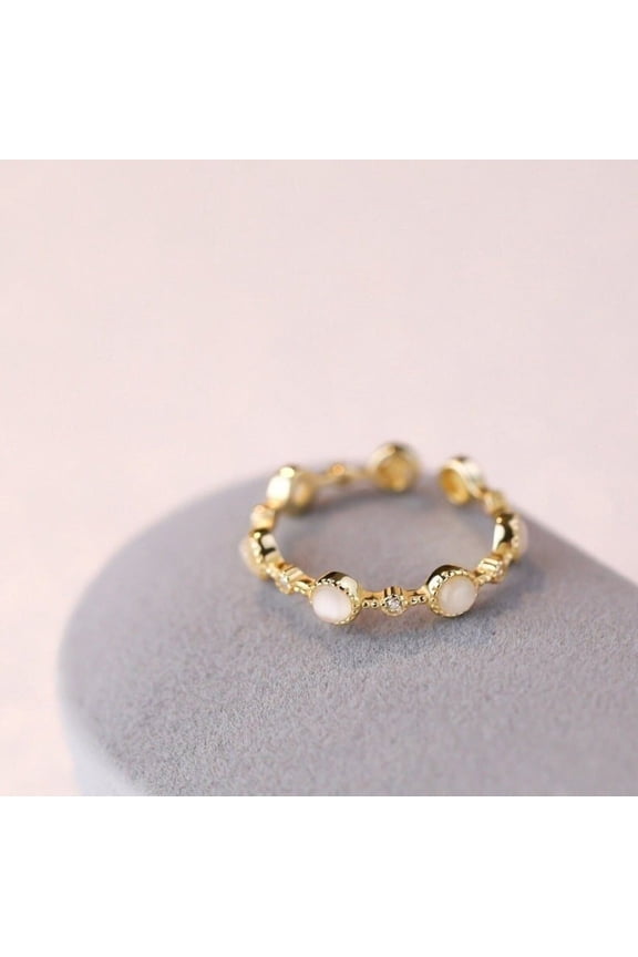 Dainty Adjustable MultiStone Ring, Cats Eye Moonstone Ring with Gold Plated S925 Sterling Silver Band - Shanali Jewelry