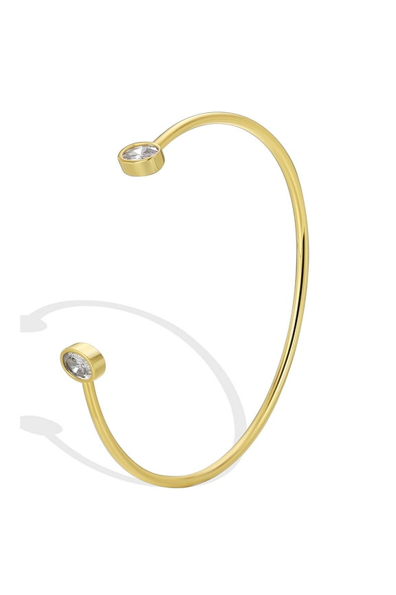 Dainty Adjustable Oval Zirconia Cuff Bangle Gold-plated Open Bracelet Jewelry For Daily Wear Valentine's Day Gift Exquisite Gift Box Packaging