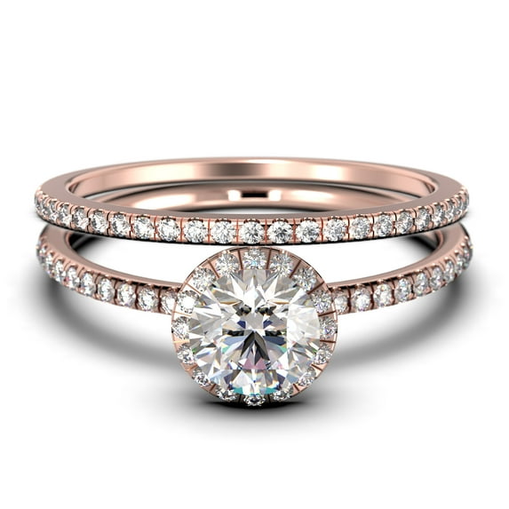 Dainty Art Deco 2.00 Carat Round Cut Diamond Moissanite Engagement Ring, Wedding Ring in 925 Sterling Silver, Rose Gold Plating Bridal Set