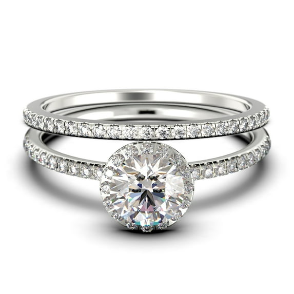 Dainty Art Deco 2.00 Carat Round Cut Diamond Moissanite Moissanite Engagement Ring, Wedding Ring in 10k Solid White Gold, Bridal Set, Promise Ring