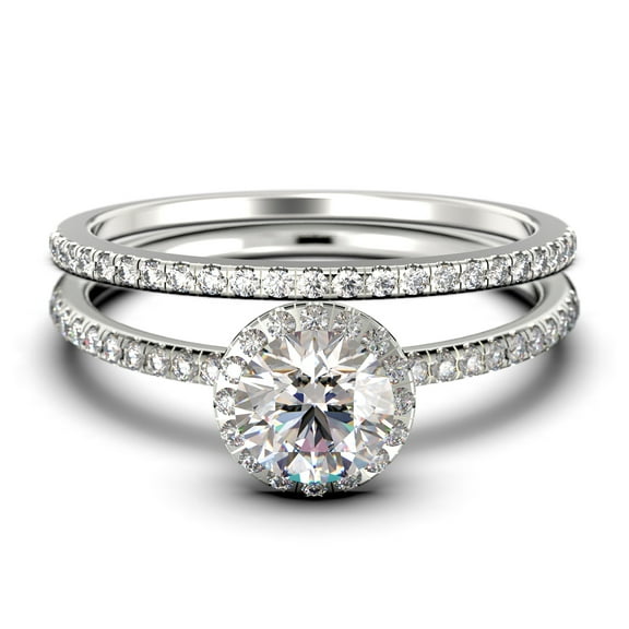 Dainty Art Deco 2.00 Carat Round Cut Diamond Moissanite Moissanite Engagement Ring, Wedding Ring in 10k Solid White Gold, Bridal Set, Promise Ring