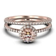 thumbnail image 1 of Dainty Art Deco 2.00 Carat Round Cut Morganite And Black Diamond Moissanite Engagement Ring, Wedding Ring in 10k Solid Rose Gold, Bridal Rings, Promise Ring, 1 of 3