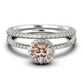 thumbnail image 1 of Dainty Art Deco 2.00 Carat Round Cut Morganite And Black Diamond Moissanite Engagement Ring, Wedding Ring In 10K Solid White Gold, Bridal Set, Promise Ring, 1 of 3