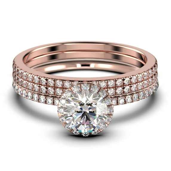 Dainty Art Deco 2.25 Carat Round Cut Diamond Moissanite Engagement Ring, Wedding Ring In 925 Sterling Silver, White Gold Plating Trio Set