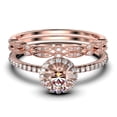 thumbnail image 1 of Dainty Art Deco 2.25 Carat Round Cut Morganite And Diamond Moissanite Engagement Ring, Wedding Ring in 925 Sterling Silver, White Gold Plating Trio set, 1 of 4