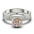 thumbnail image 1 of Dainty Art Deco 2.25 Carat Round Cut Morganite And Diamond Moissanite Engagement Ring, Wedding Ring in 925 Sterling Silver, White Gold Plating Trio set, 1 of 4