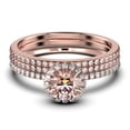 thumbnail image 1 of Dainty Art Deco 2.25 Carat Round Cut Morganite And Diamond Moissanite Engagement Ring, Wedding Ring in 925 Sterling Silver, White Gold Plating Trio set, 1 of 4