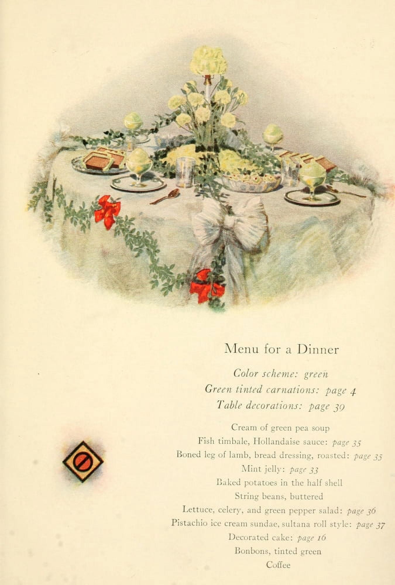 Dainty & Artistic Desserts 1915 Menu for a Dinner Canvas Art - (24 x 36)