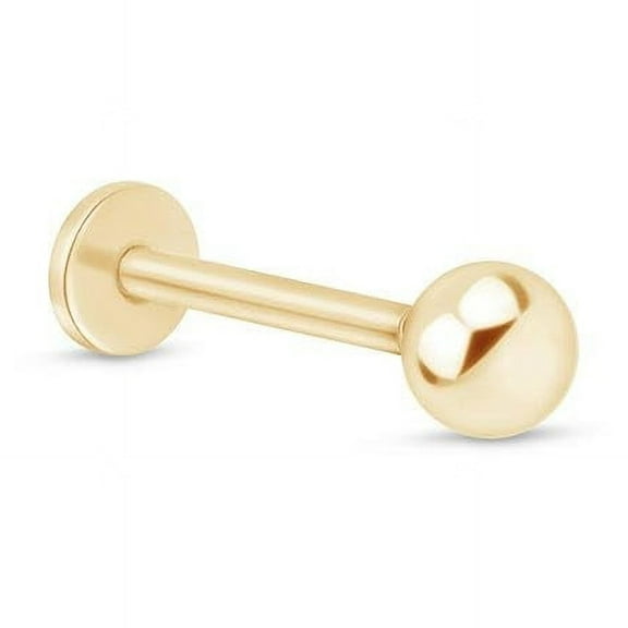 Dainty Ball Flat Back Earring for Women Men 14K Solid Yellow Gold 2.5mm Nose Stud Threaded Conch Tragus Helix Earring Cartilage Piercing Jewelry Earring for Upper Ear SINGLE STUD