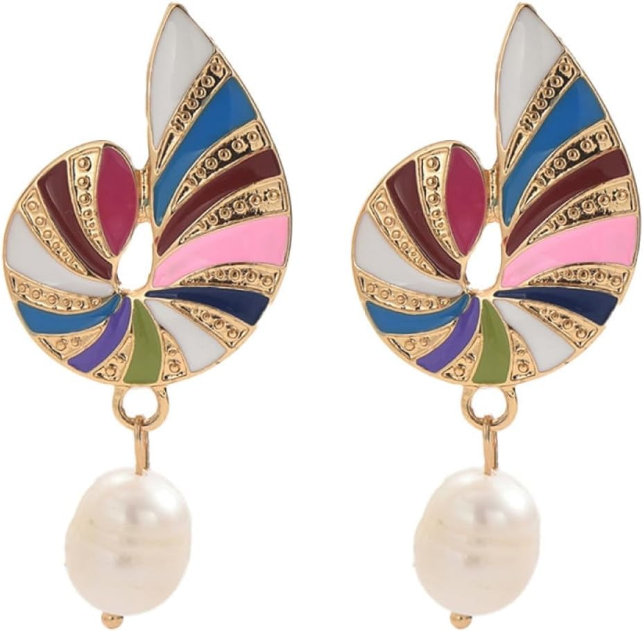 Dainty Best Conch Shell Pearl Drop Earrings - Elegant Gold-Tone Alloy Studs for Women, Hypoallergenic Party & Everyday Fine Jewelry[h450]