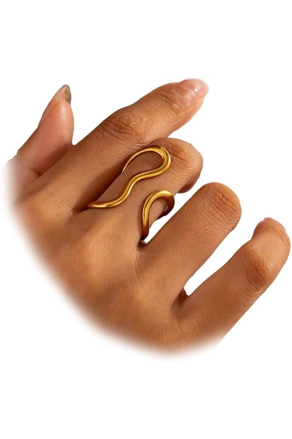 Dainty Big Chunky Gold Irregular Wavy Rings for Women, Bold Large Silver Thumb Index Finger Open Ring Non Tarnish Statement Individual Party Jewelry Gift