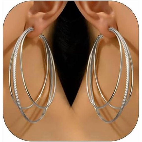 Dainty Big Large Circle Dangle Earrings for Women Boho Layered Hoop Drop Earrings Geometric Three Layers Round Statement Earrings Jewelry Gifts[c4637]