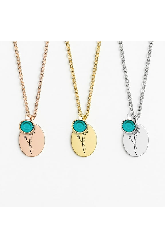 Dainty Birthstone Necklace with Birth Flower Jewelry for Women Zircon Necklace December Personalized Gifts for Women - Birthday Gifts for Her - Narcissus Birthflower and Birth Stone Jewelry