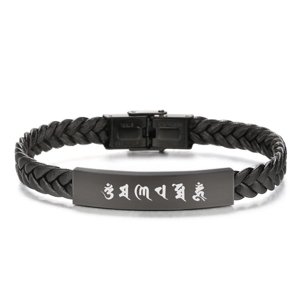 Dainty Black Leather Blessing Tibetan Om Mani Padme Hum Sanskrit ...