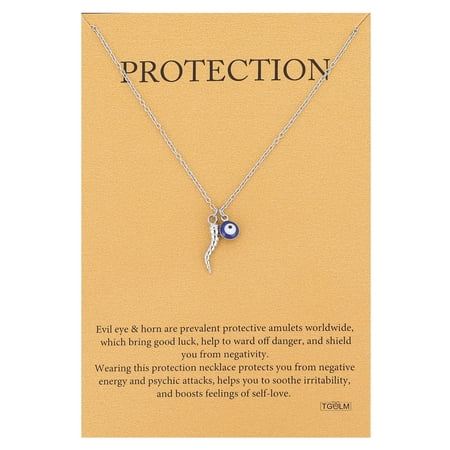 Dainty Blue Evil Eye Charm Twisted Horn Pendant Necklace for Women's Spiritual Protection Jewelry White Gold Plated