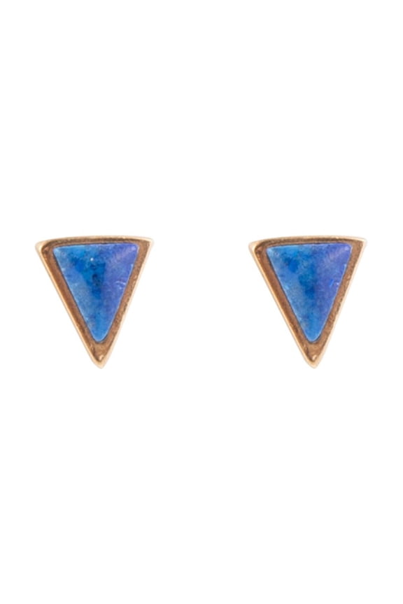 Dainty Blue Lapis Golden Triangle Stud
