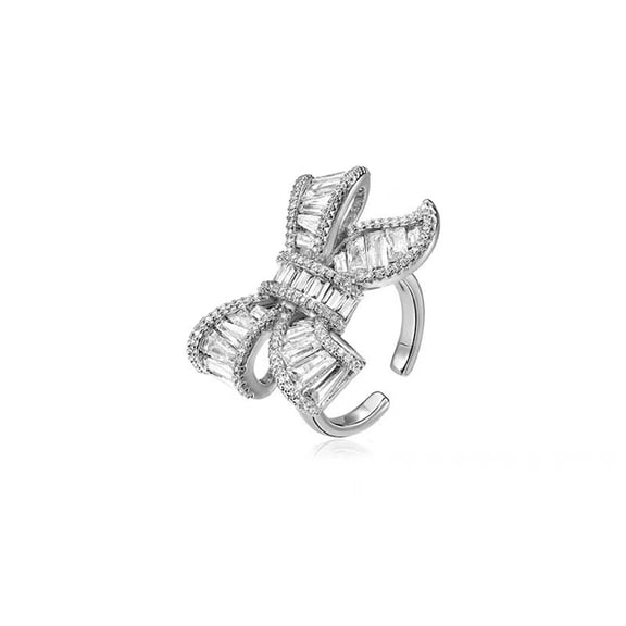 Dainty Bow Knot Open Statement Ring CZ Crystal Finger Band Promise Engagement Rings Jewelry Gifts