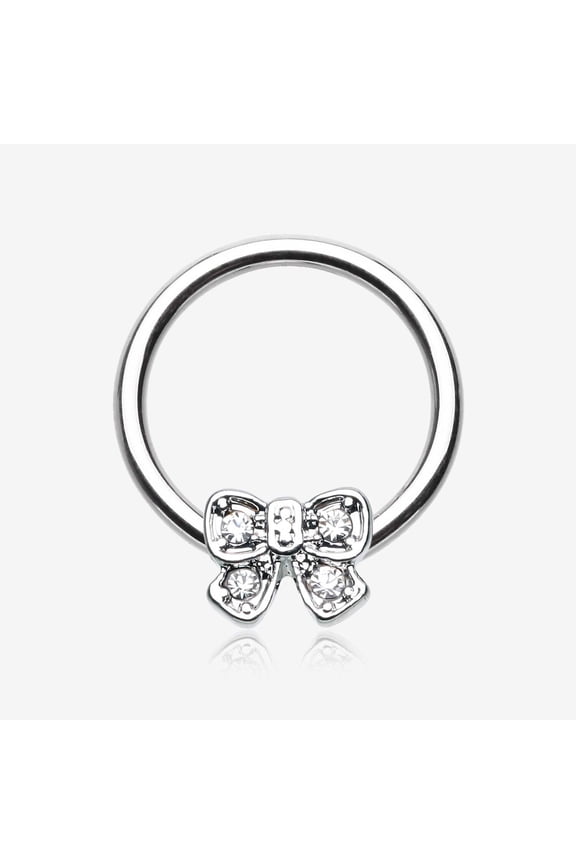 Dainty Bow-Tie Sparkle Captive Bead Ring
