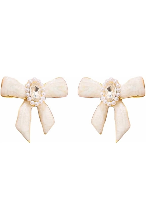 Dainty CZ Bow Stud Earrings for Women Gold-Toned Cubic Zirconia Pearls Beaded Enamel Bowknot Studs Earring Chic Delicate Cartilage Tragus Piercing Christmas Wedding Jewelry