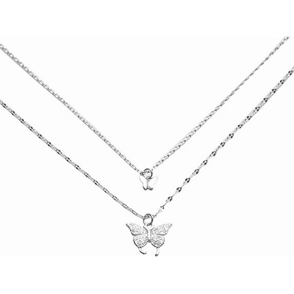 Dainty CZ Butterfly Pendant Necklaces Sterling Silver 925 for Women Delicate Rhinestone Crystal Double Layered Chains Butterflies Charm Choker Necklace Fashion Jewelry Gifts Mother's Day
