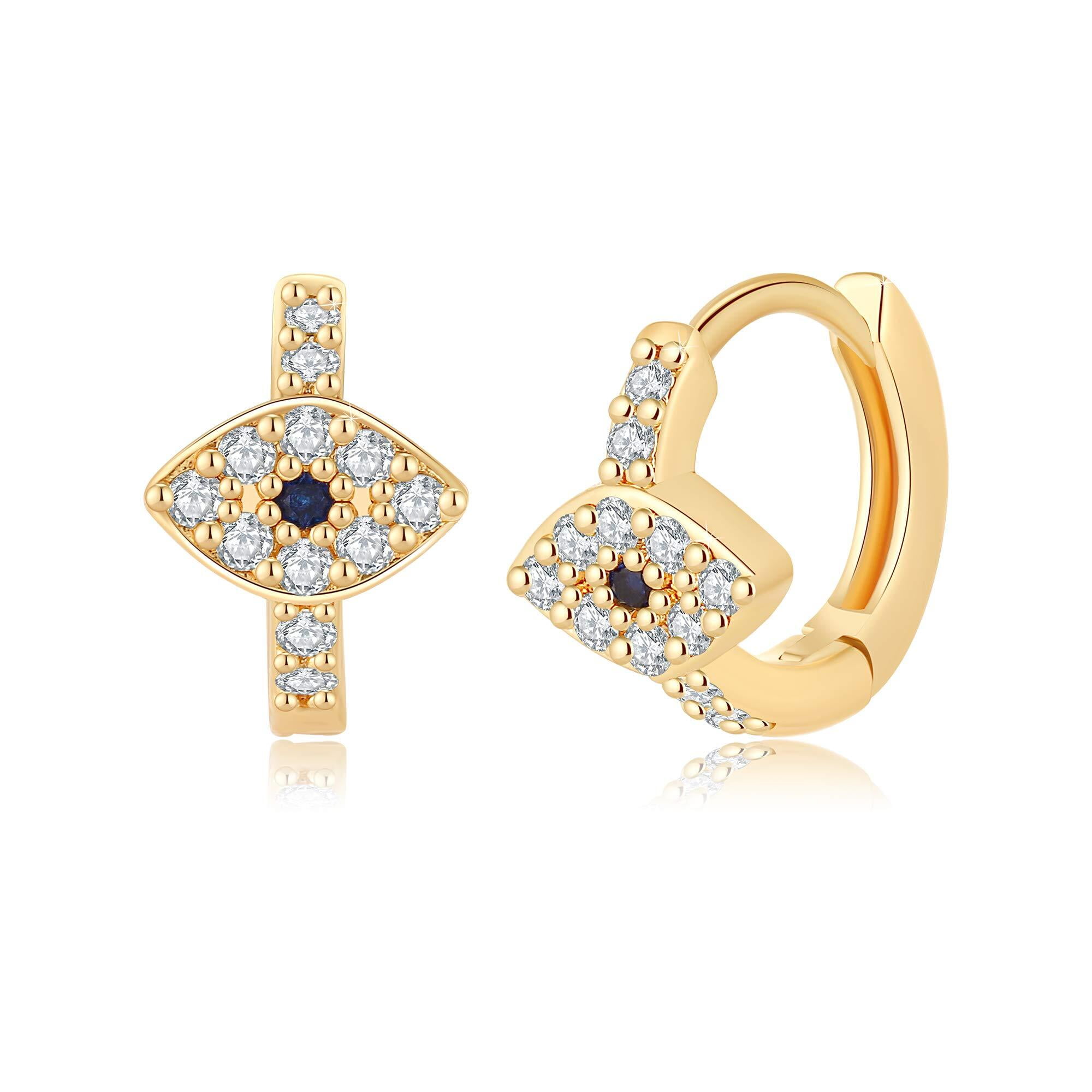 14k Evil Eye Huggie Hoop Drop Earrings – Yellow Brick Empire