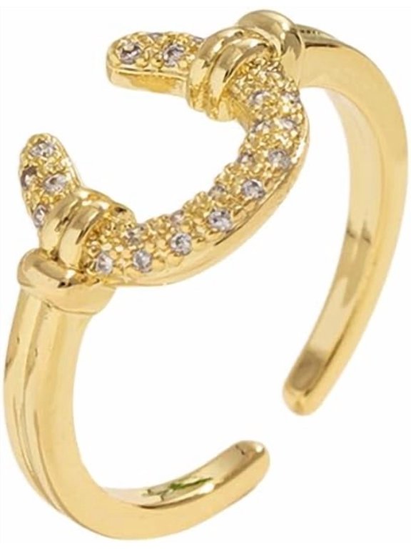 Dainty CZ Horseshoe Adjustable Ring for Women 14K Gold Plated Stainless Steel Crystal Love U Statement Open Band Finger Rings Comfort Fit Fashion Cute Birthday Anniversary Jewelry Gift