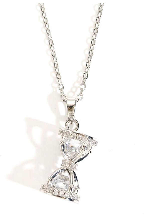 Dainty CZ Hourglass Pendant Necklace for Women 14K Gold Plated Stainless Steel Crystal Sand Clock Time Arrangement Theme Charms Link Chain Adjustable Necklaces Souvenir Jewelry Gift