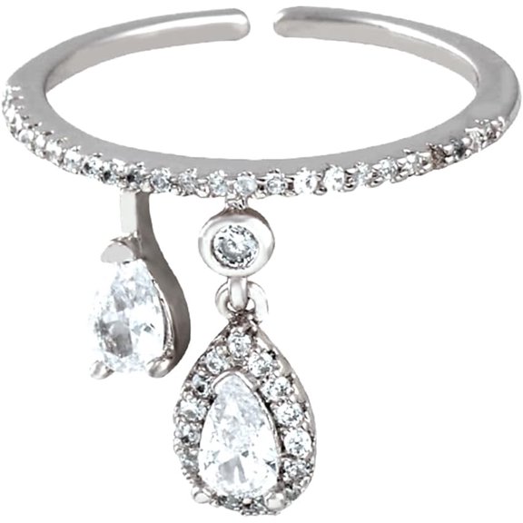 Dainty CZ Teardrop Wedding Engagement Ring for Women Statement Charm Drop Promise Expandable Adjustable Open Wrap Rings Shiny Comfort Fit Gothic Fashion Wedding Jewelry