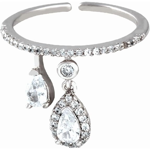 Dainty CZ Teardrop Wedding Engagement Ring for Women Statement Charm Drop Promise Expandable Adjustable Open Wrap Rings Shiny Comfort Fit Gothic Fashion Wedding Jewelry
