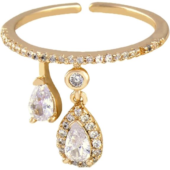 Dainty CZ Teardrop Wedding Engagement Ring for Women Statement Charm Drop Promise Expandable Adjustable Open Wrap Rings Shiny Comfort Fit Gothic Fashion Wedding Jewelry