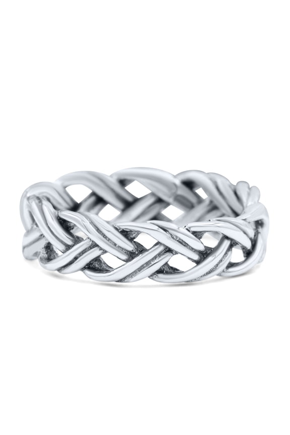 Dainty Celtic Woven Braided Twisted Double Ring Band 925 Sterling Silver Size 6
