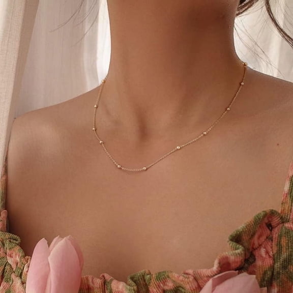 Dainty Choker Necklace For Women 14K Gold Plated Minimalist Chain Choker Necklace Trendy Satellite Bead Choker Jewelry Gifts[o2195]