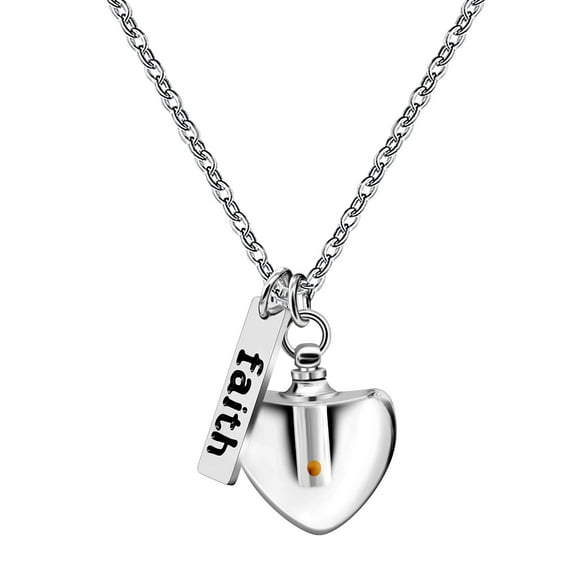 Dainty Christian Religious Mustard Seed Faith Pendant Necklace, Stainless Steel, Heart Shape Openable Bottle Case Y756-6 (White)