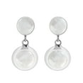 thumbnail image 1 of Dainty Circles White Sea Shell Inlay Sterling Silver Post Drop Modern Earrings, 1 of 5