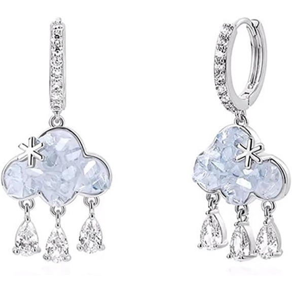 Dainty Cloud Crystal Dangle Stud Earrings for Women 925 Sterling Silver Post Pin Cubic Zirconia Long Tassel Chain Drop Dangling Hoop Earring Lightweight Birthday Christmas Jewelry