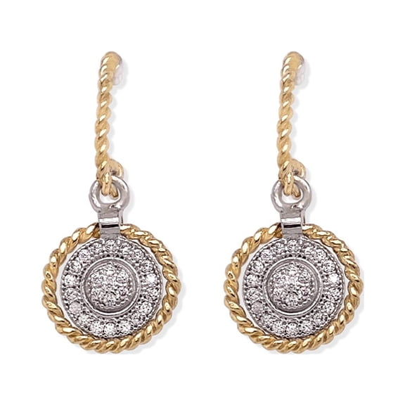 Dainty Cluster Golden Rope Frame Two-tone Earrings White Gold Finish CZ Glitz Design