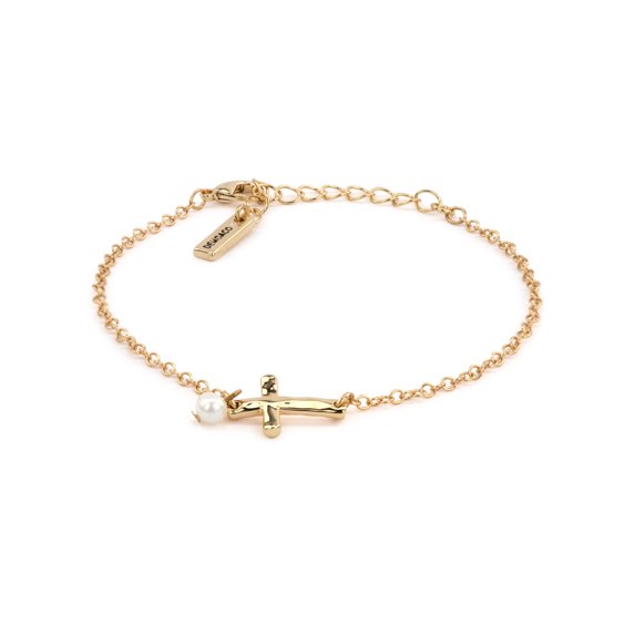 Dainty Cross I Am With You Gold Tone One Size Fits Most Brass Metal Bracelet