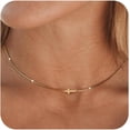 thumbnail image 1 of Dainty Cross Necklace for Women, 14K Gold Plated Simple Cross Choker Necklaces Small Cross Pendant Tiny Cute Necklaces Handmade Aesthetic Gold Jewelry for Women, 1 of 16